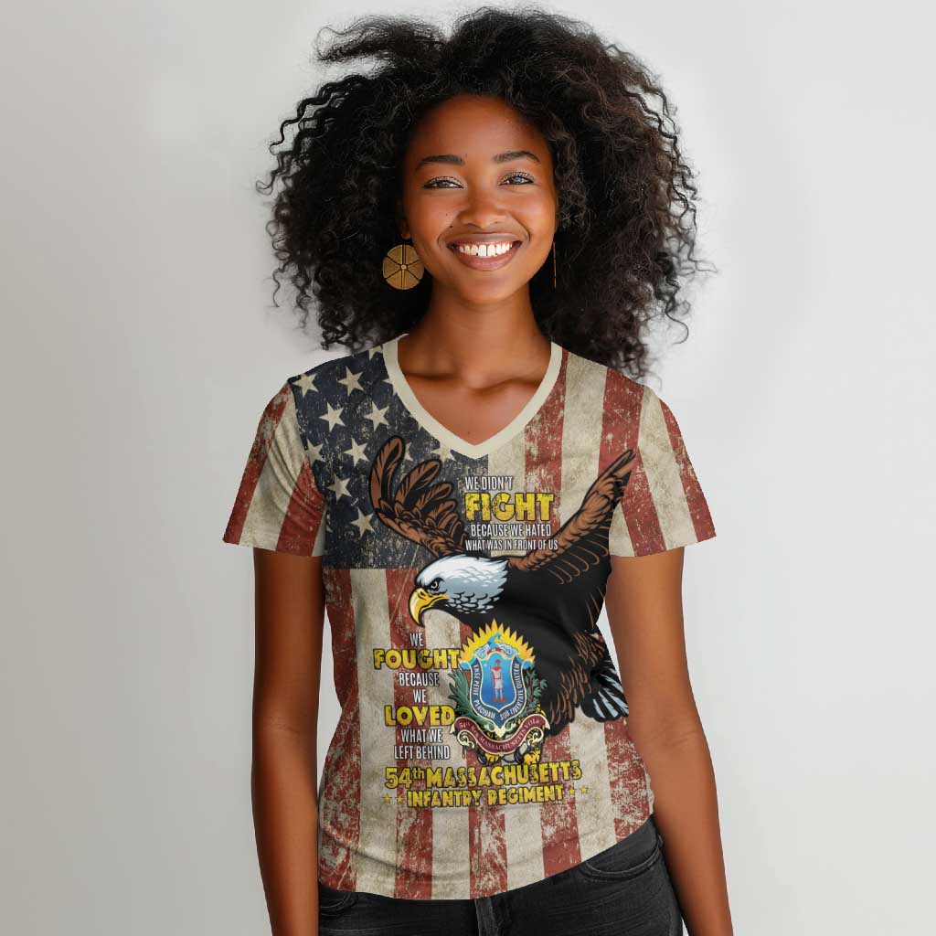 54th Massachusetts Infantry Regiment Women V-Neck T-Shirt American Eagle - Wonder Print Shop