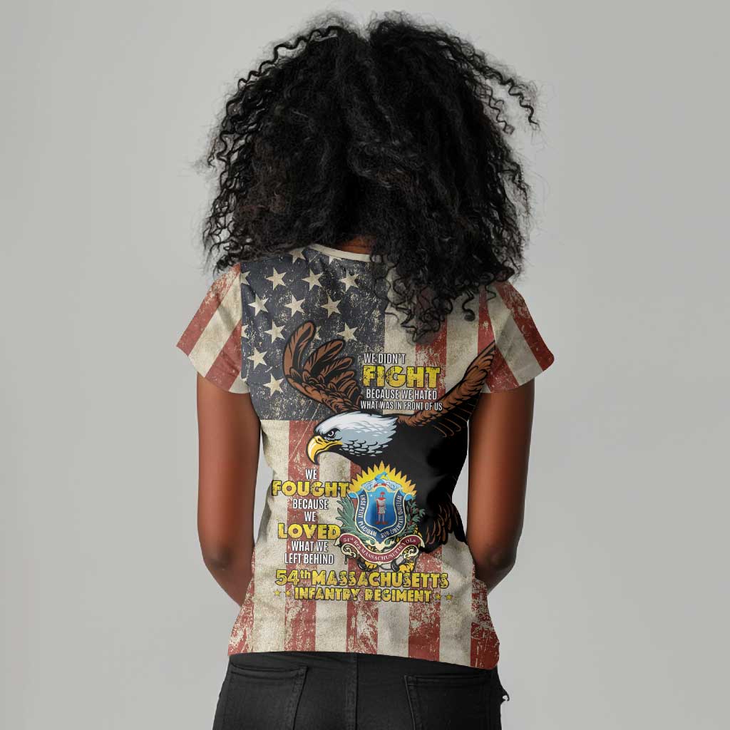 54th Massachusetts Infantry Regiment Women V-Neck T-Shirt American Eagle - Wonder Print Shop