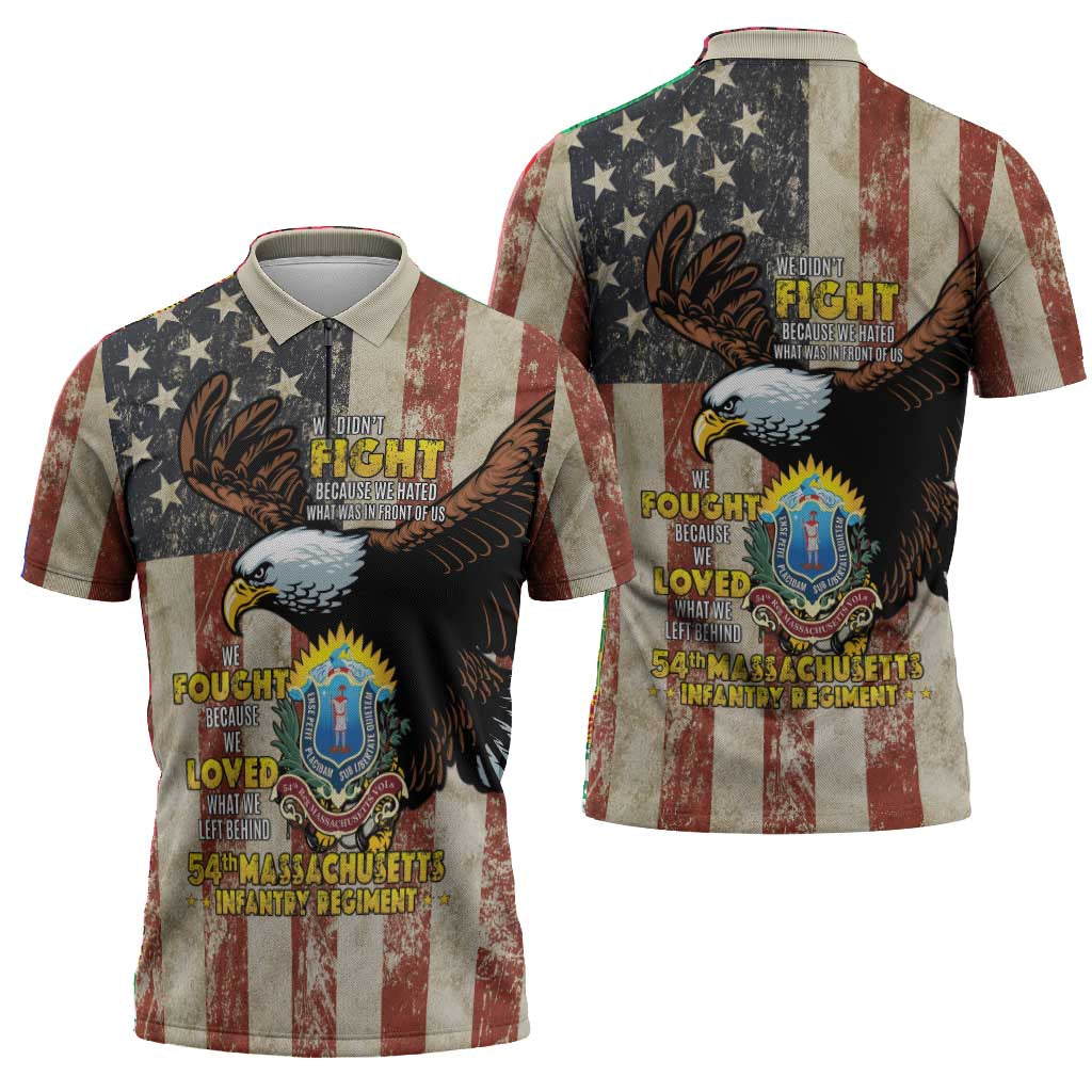 54th Massachusetts Infantry Regiment Zipper Polo Shirt American Eagle - Wonder Print Shop