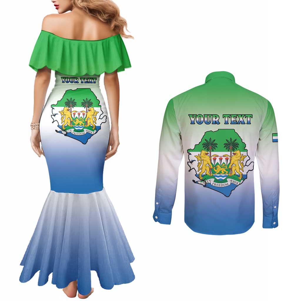 Personalised Sierra Leone Couples Matching Mermaid Dress and Long Sleeve Button Shirt Happy Independence Day