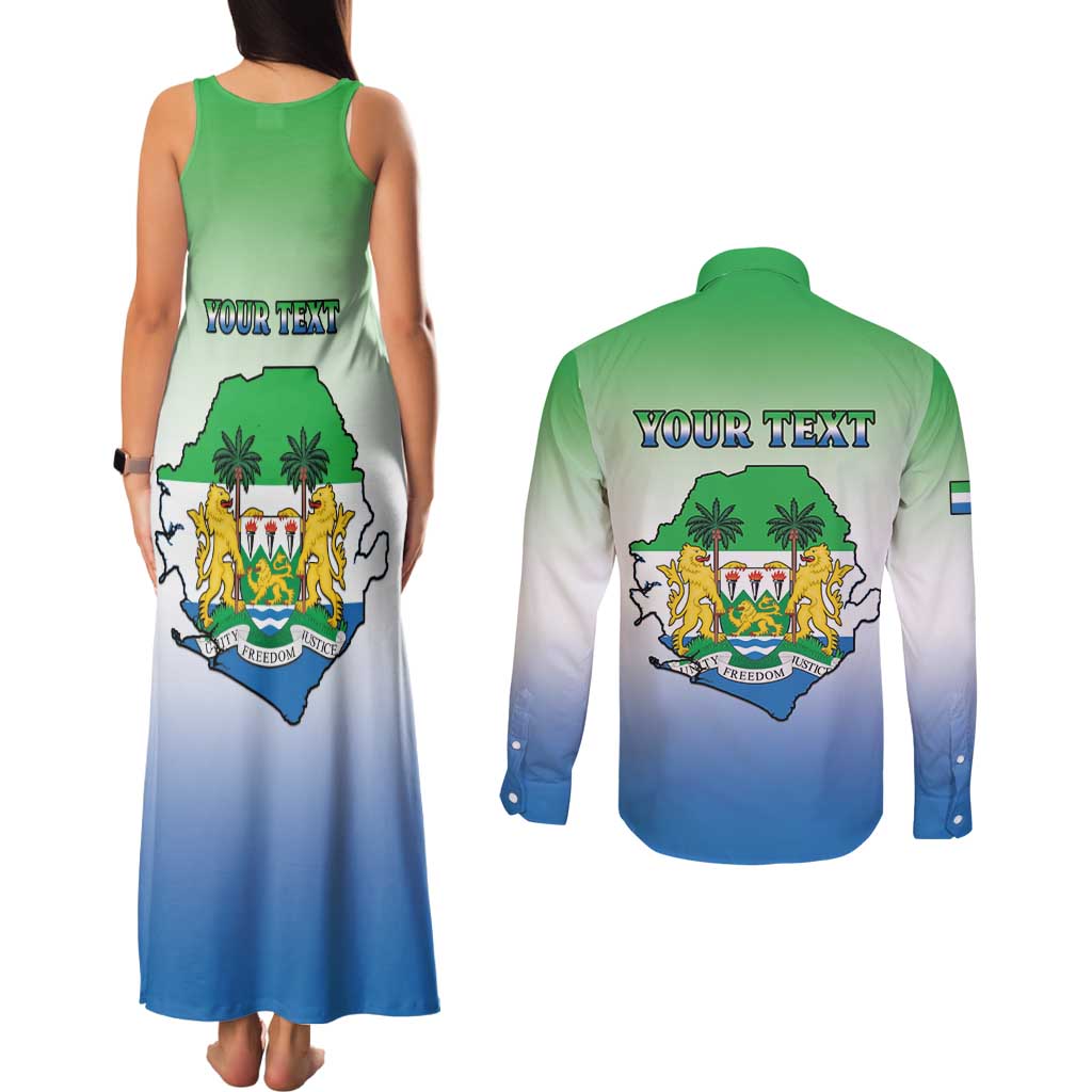 Personalised Sierra Leone Couples Matching Tank Maxi Dress and Long Sleeve Button Shirt Happy Independence Day