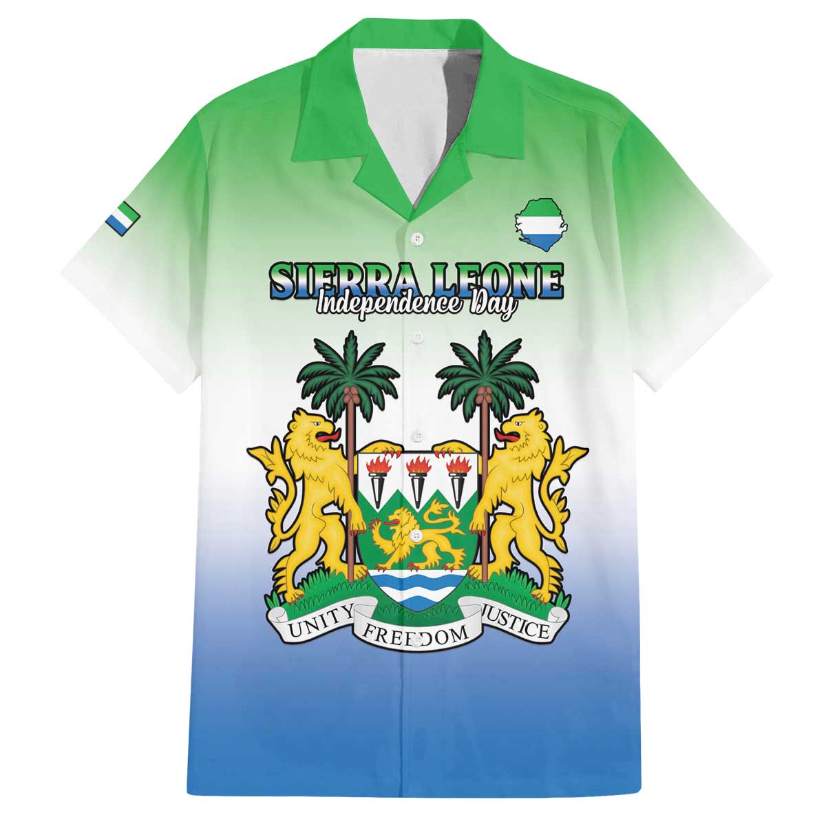 Personalised Sierra Leone Family Matching Off The Shoulder Long Sleeve Dress and Hawaiian Shirt Happy Independence Day
