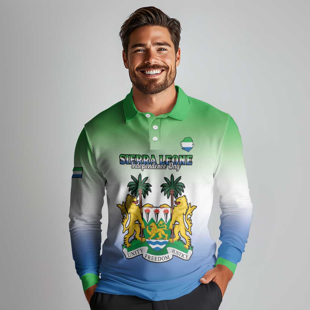 Personalised Sierra Leone Long Sleeve Polo Shirt Happy Independence Day