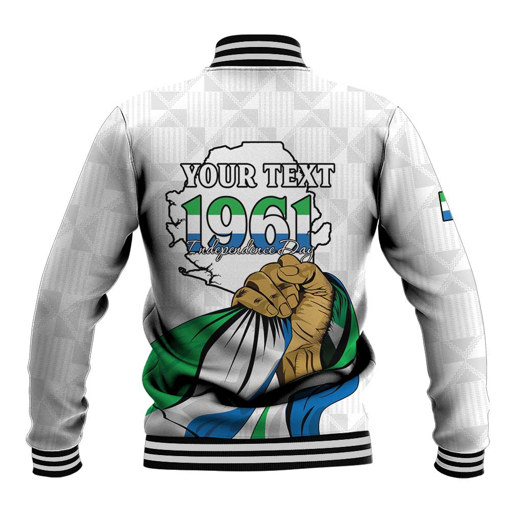 Personalised Sierra Leone Independence Day Baseball Jacket Map With Kente Pattern