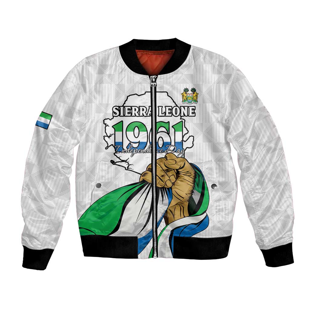 Personalised Sierra Leone Independence Day Bomber Jacket Map With Kente Pattern
