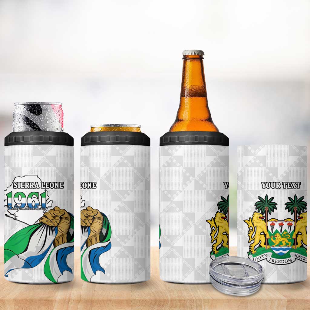 Personalised Sierra Leone Independence Day 4 in 1 Can Cooler Tumbler Map With Kente Pattern