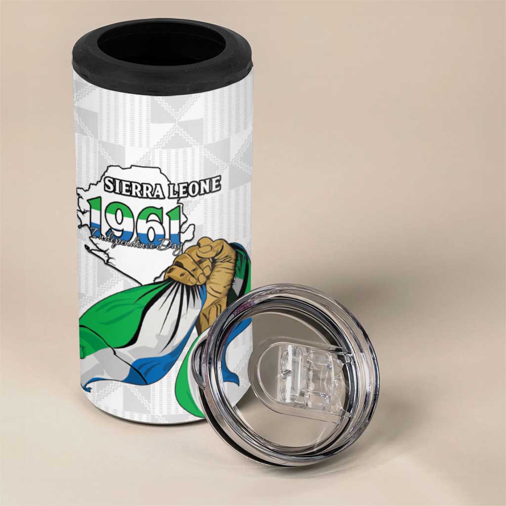 Personalised Sierra Leone Independence Day 4 in 1 Can Cooler Tumbler Map With Kente Pattern