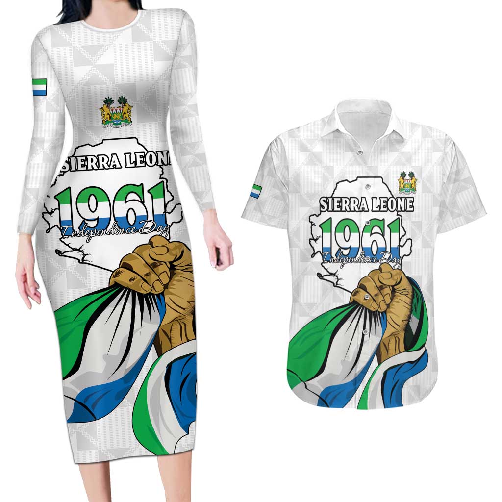 Personalised Sierra Leone Independence Day Couples Matching Long Sleeve Bodycon Dress and Hawaiian Shirt Map With Kente Pattern