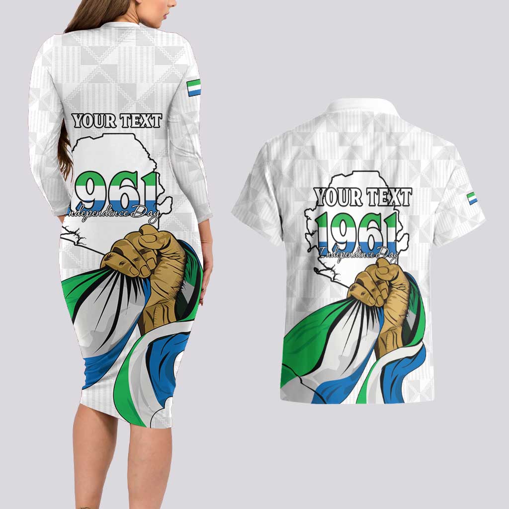 Personalised Sierra Leone Independence Day Couples Matching Long Sleeve Bodycon Dress and Hawaiian Shirt Map With Kente Pattern
