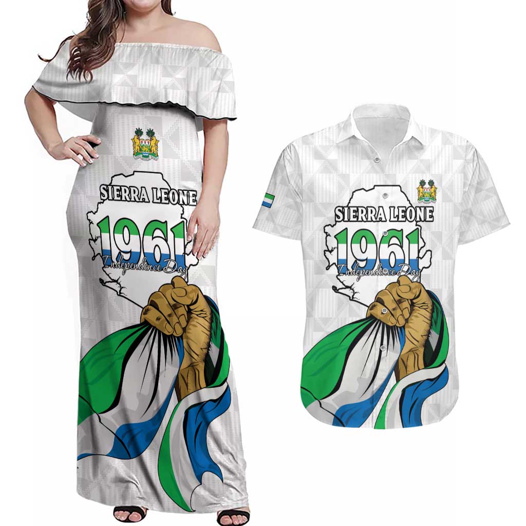 Personalised Sierra Leone Independence Day Couples Matching Off Shoulder Maxi Dress and Hawaiian Shirt Map With Kente Pattern