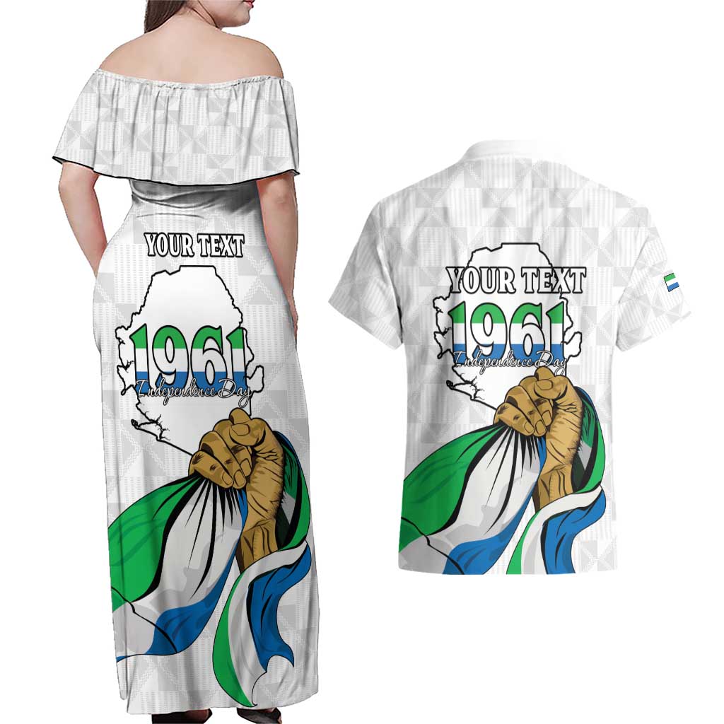 Personalised Sierra Leone Independence Day Couples Matching Off Shoulder Maxi Dress and Hawaiian Shirt Map With Kente Pattern