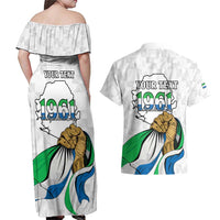 Personalised Sierra Leone Independence Day Couples Matching Off Shoulder Maxi Dress and Hawaiian Shirt Map With Kente Pattern