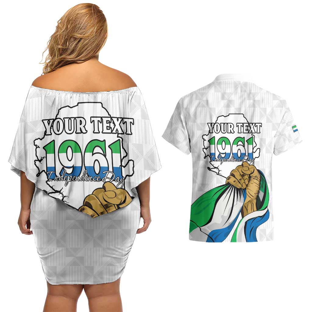 Personalised Sierra Leone Independence Day Couples Matching Off Shoulder Short Dress and Hawaiian Shirt Map With Kente Pattern