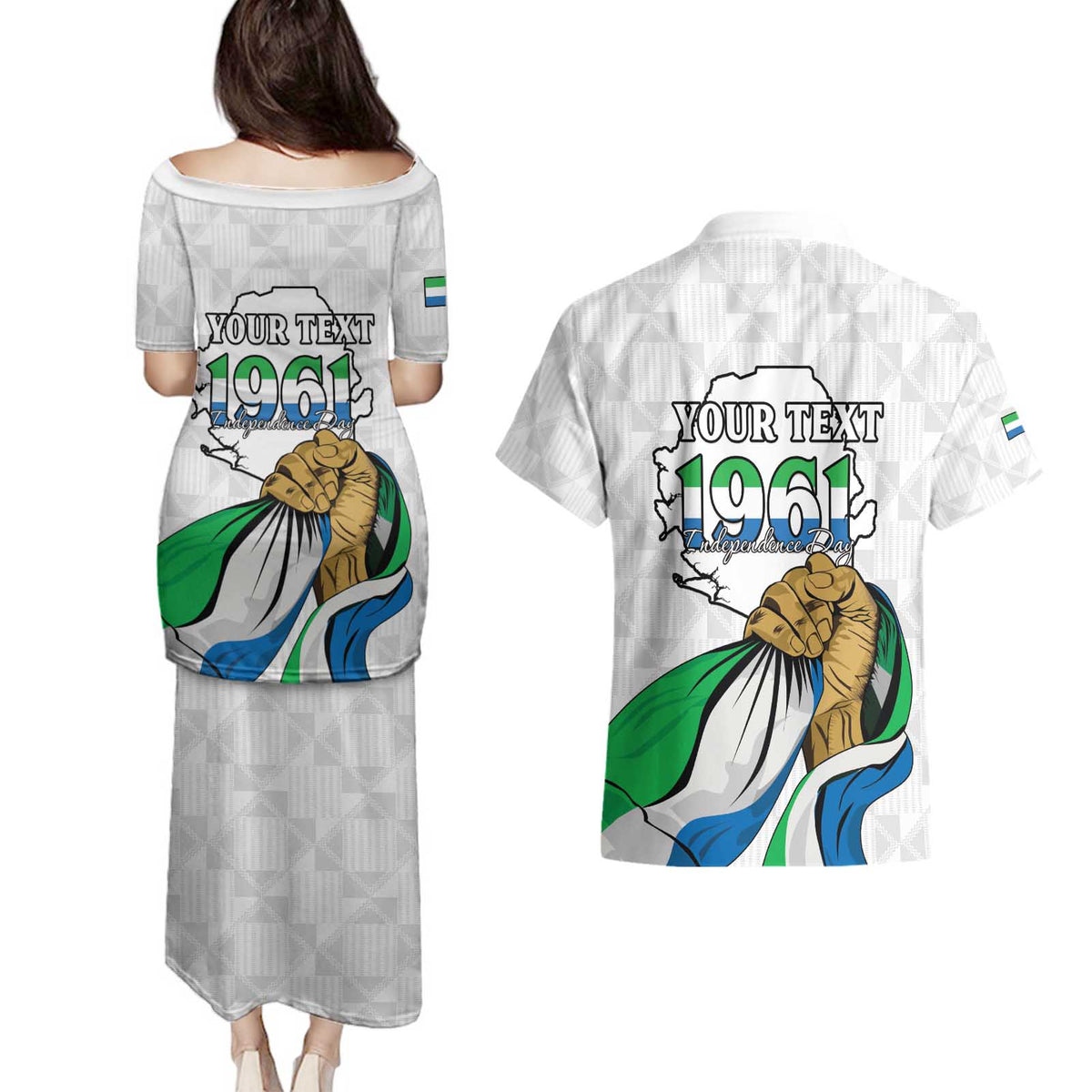 Personalised Sierra Leone Independence Day Couples Matching Puletasi and Hawaiian Shirt Map With Kente Pattern