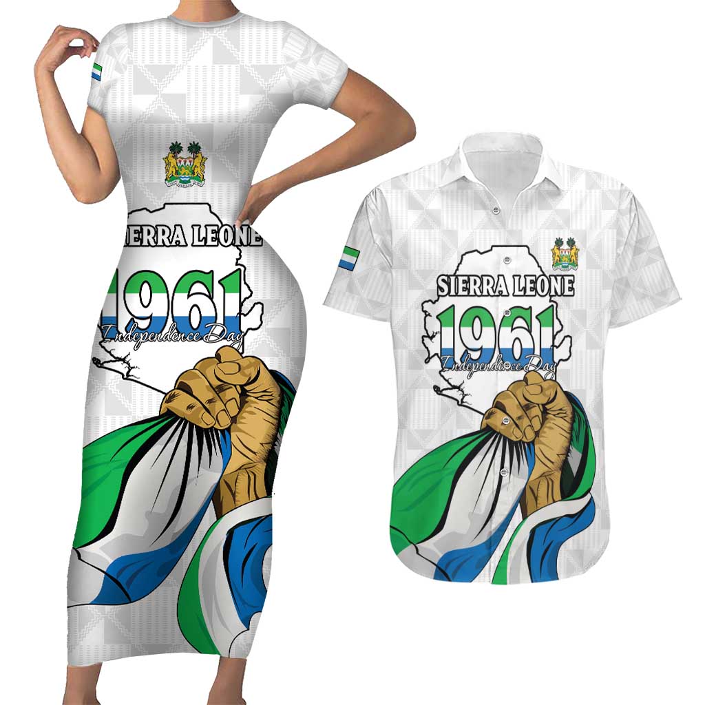 Personalised Sierra Leone Independence Day Couples Matching Short Sleeve Bodycon Dress and Hawaiian Shirt Map With Kente Pattern