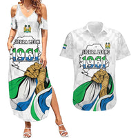Personalised Sierra Leone Independence Day Couples Matching Summer Maxi Dress and Hawaiian Shirt Map With Kente Pattern