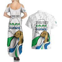 Personalised Sierra Leone Independence Day Couples Matching Summer Maxi Dress and Hawaiian Shirt Map With Kente Pattern