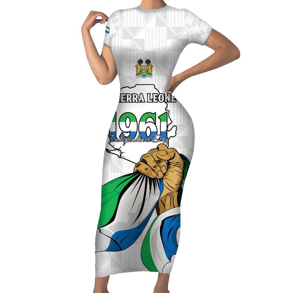 Personalised Sierra Leone Independence Day Family Matching Short Sleeve Bodycon Dress and Hawaiian Shirt Map With Kente Pattern
