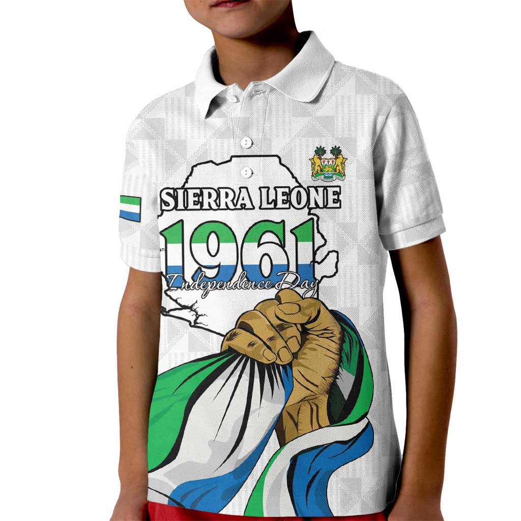 Personalised Sierra Leone Independence Day Kid Polo Shirt Map With Kente Pattern