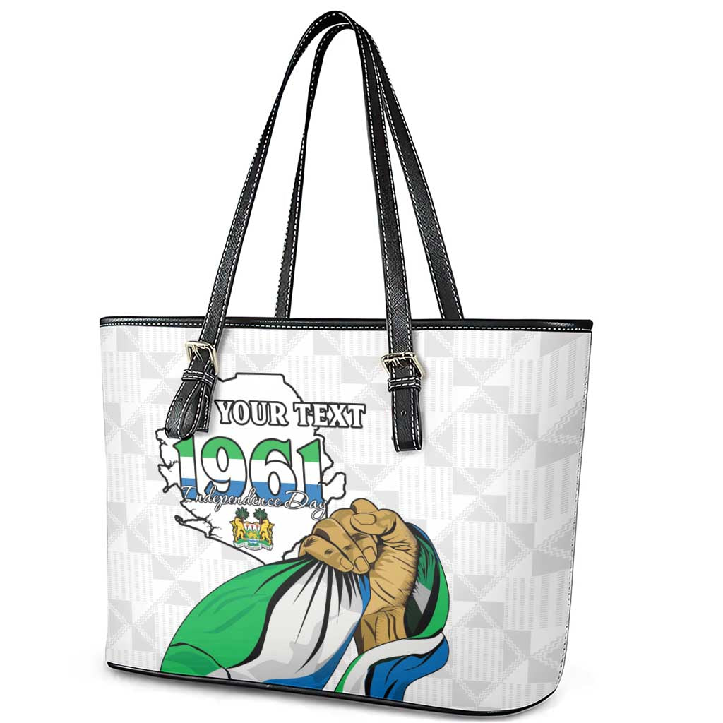 Personalised Sierra Leone Independence Day Leather Tote Bag Map With Kente Pattern