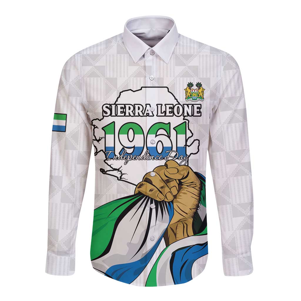 Personalised Sierra Leone Independence Day Long Sleeve Button Shirt Map With Kente Pattern