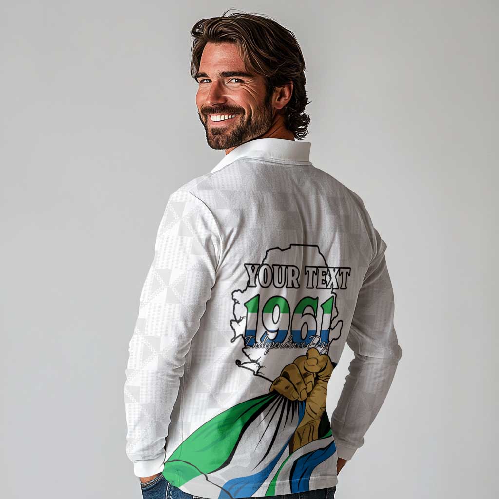 Personalised Sierra Leone Independence Day Long Sleeve Polo Shirt Map With Kente Pattern