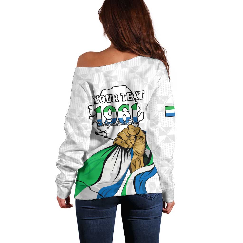 Personalised Sierra Leone Independence Day Off Shoulder Sweater Map With Kente Pattern