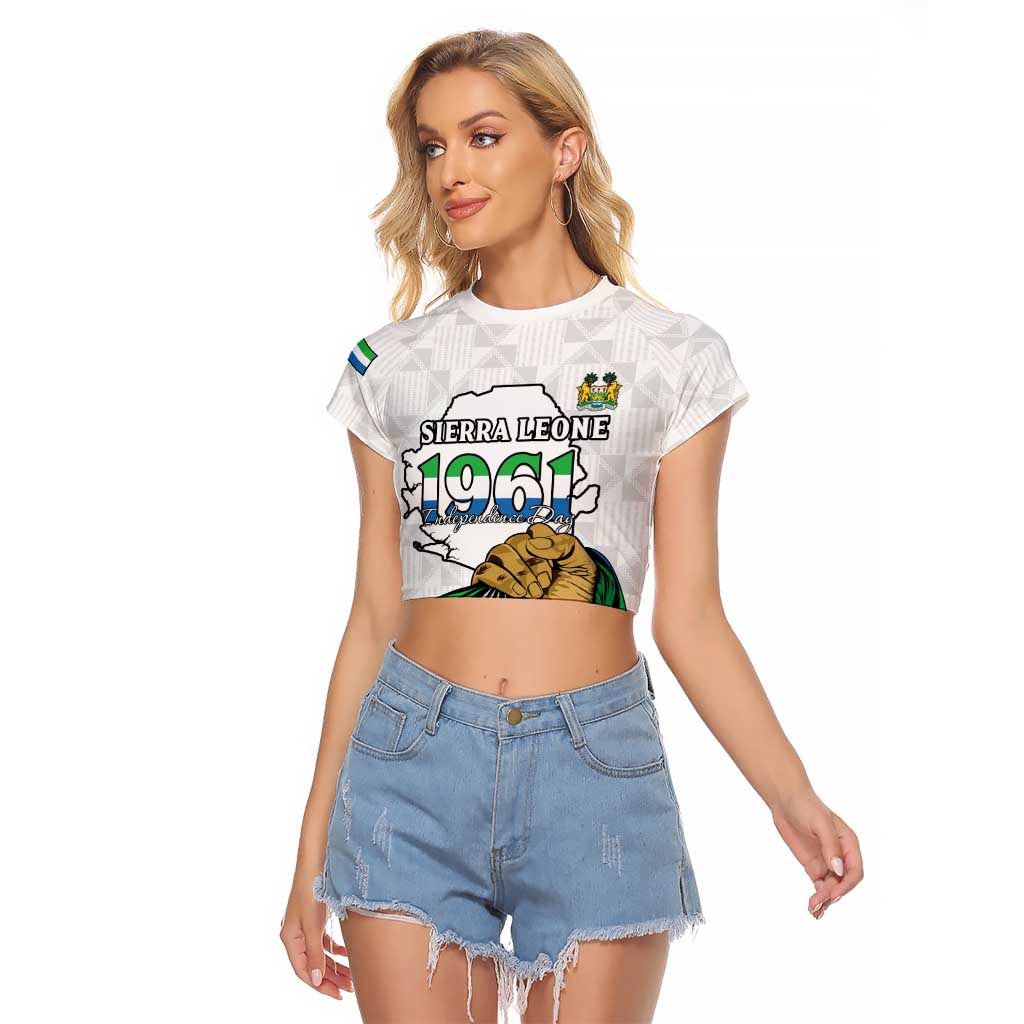 Personalised Sierra Leone Independence Day Raglan Cropped T Shirt Map With Kente Pattern