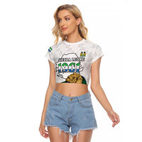 Personalised Sierra Leone Independence Day Raglan Cropped T Shirt Map With Kente Pattern