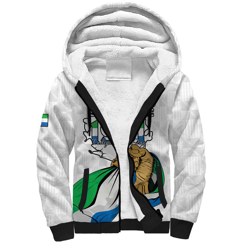Personalised Sierra Leone Independence Day Sherpa Hoodie Map With Kente Pattern