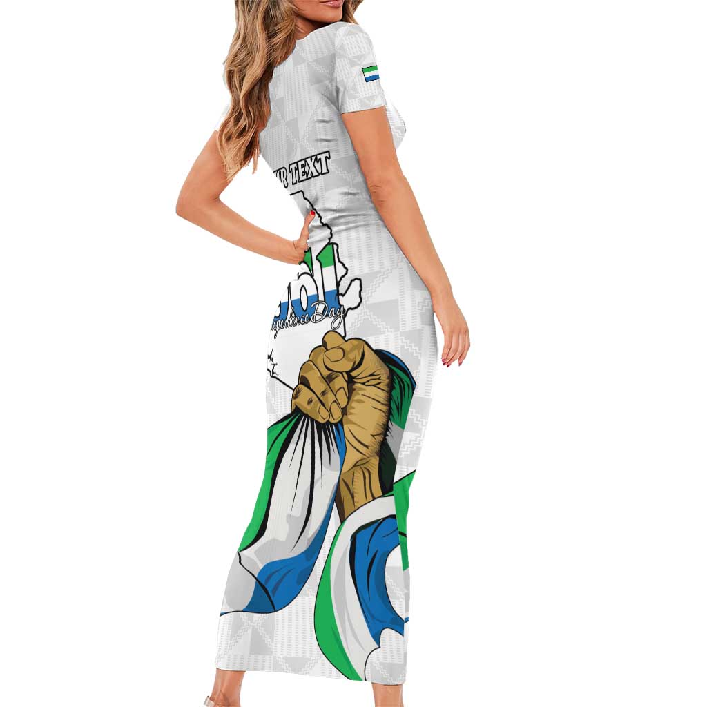 Personalised Sierra Leone Independence Day Short Sleeve Bodycon Dress Map With Kente Pattern