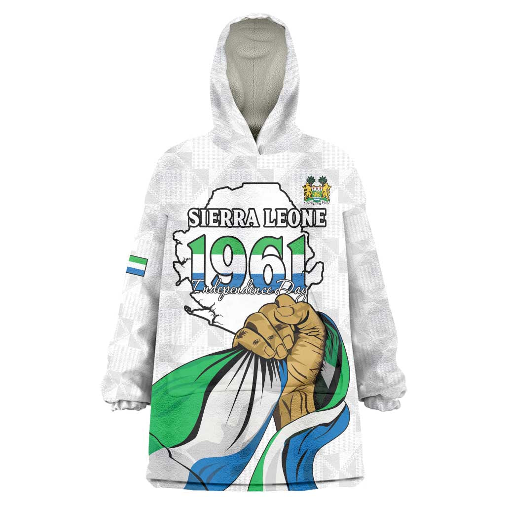 Personalised Sierra Leone Independence Day Wearable Blanket Hoodie Map With Kente Pattern