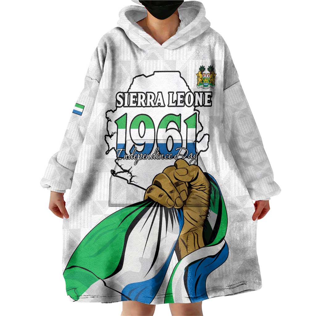 Personalised Sierra Leone Independence Day Wearable Blanket Hoodie Map With Kente Pattern