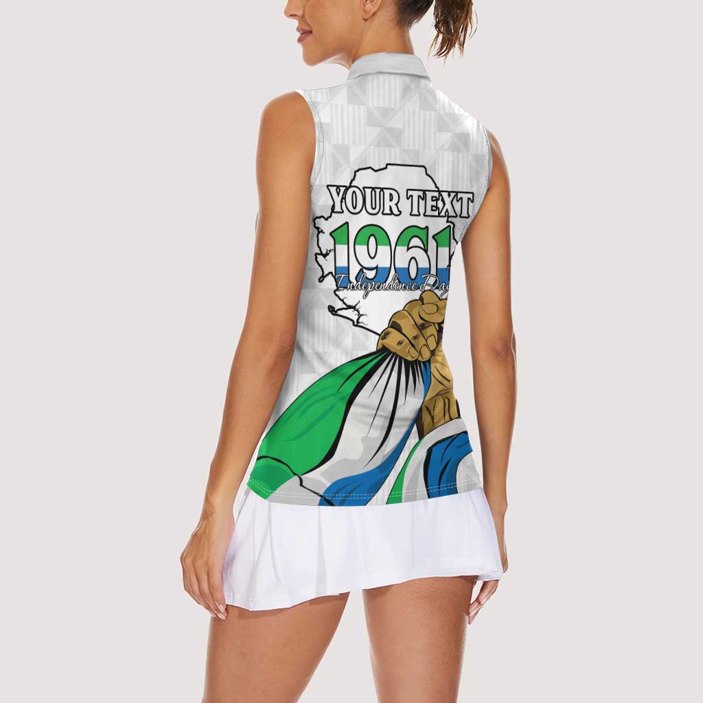 Personalised Sierra Leone Independence Day Women Sleeveless Polo Shirt Map With Kente Pattern