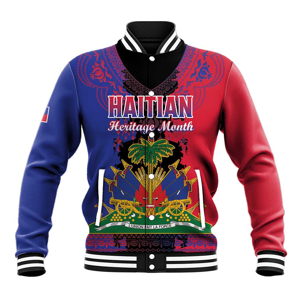 Personalised Haitian Heritage Month Baseball Jacket Citadelle Laferriere Dashiki Pattern