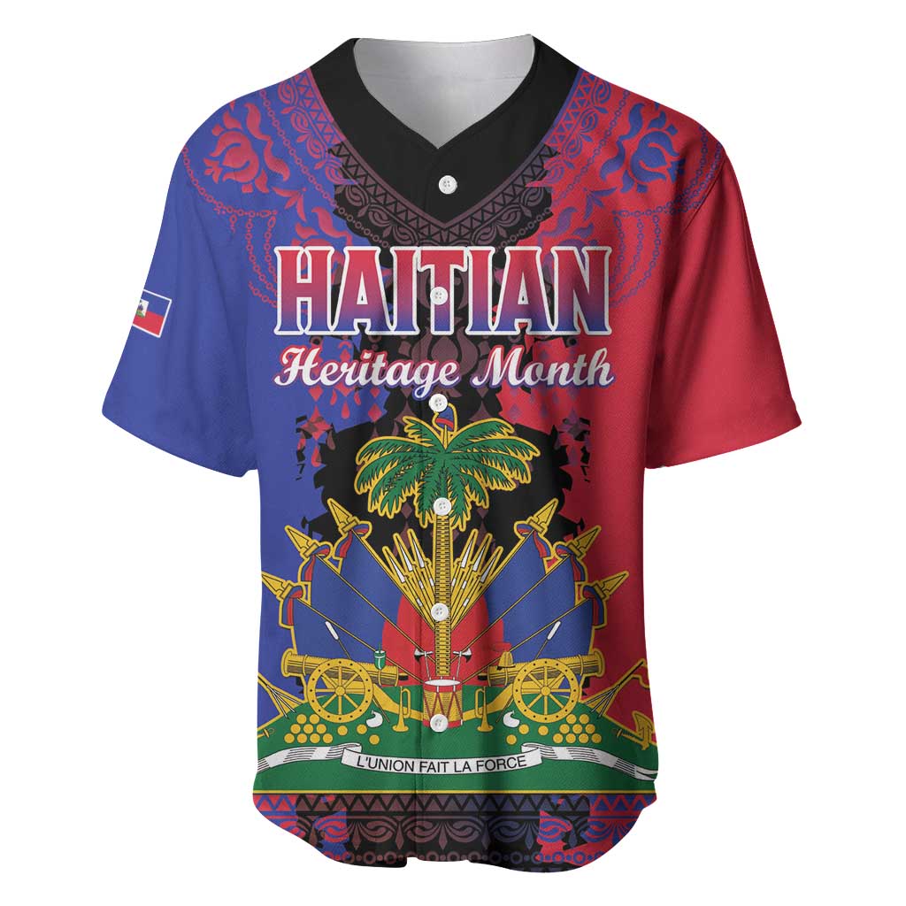 Personalised Haitian Heritage Month Baseball Jersey Citadelle Laferriere Dashiki Pattern