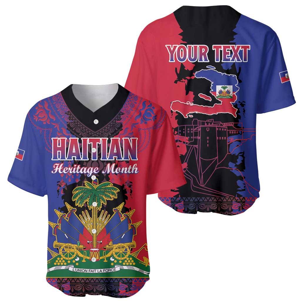Personalised Haitian Heritage Month Baseball Jersey Citadelle Laferriere Dashiki Pattern