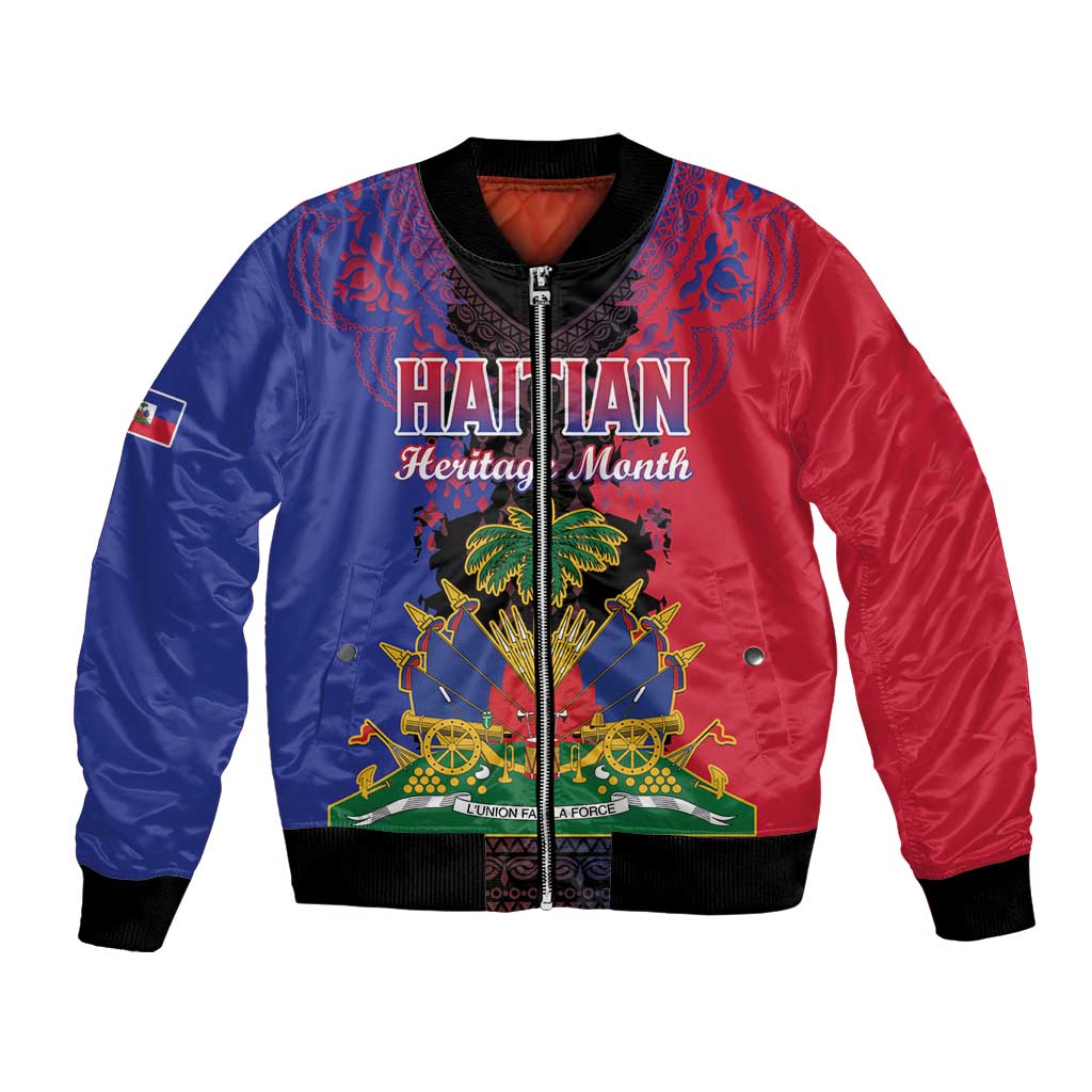Personalised Haitian Heritage Month Bomber Jacket Citadelle Laferriere Dashiki Pattern