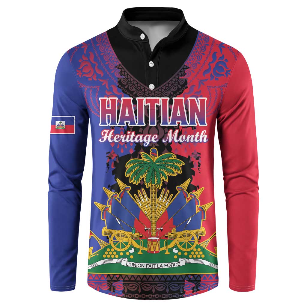 Personalised Haitian Heritage Month Button Sweatshirt Citadelle Laferriere Dashiki Pattern