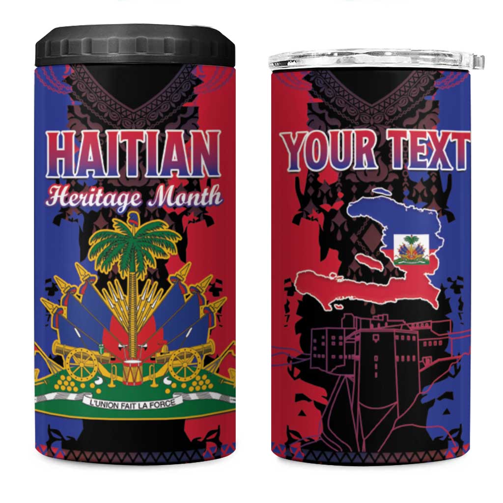 Personalised Haitian Heritage Month 4 in 1 Can Cooler Tumbler Citadelle Laferriere Dashiki Pattern