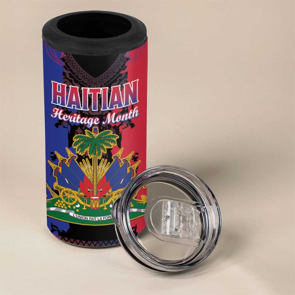 Personalised Haitian Heritage Month 4 in 1 Can Cooler Tumbler Citadelle Laferriere Dashiki Pattern