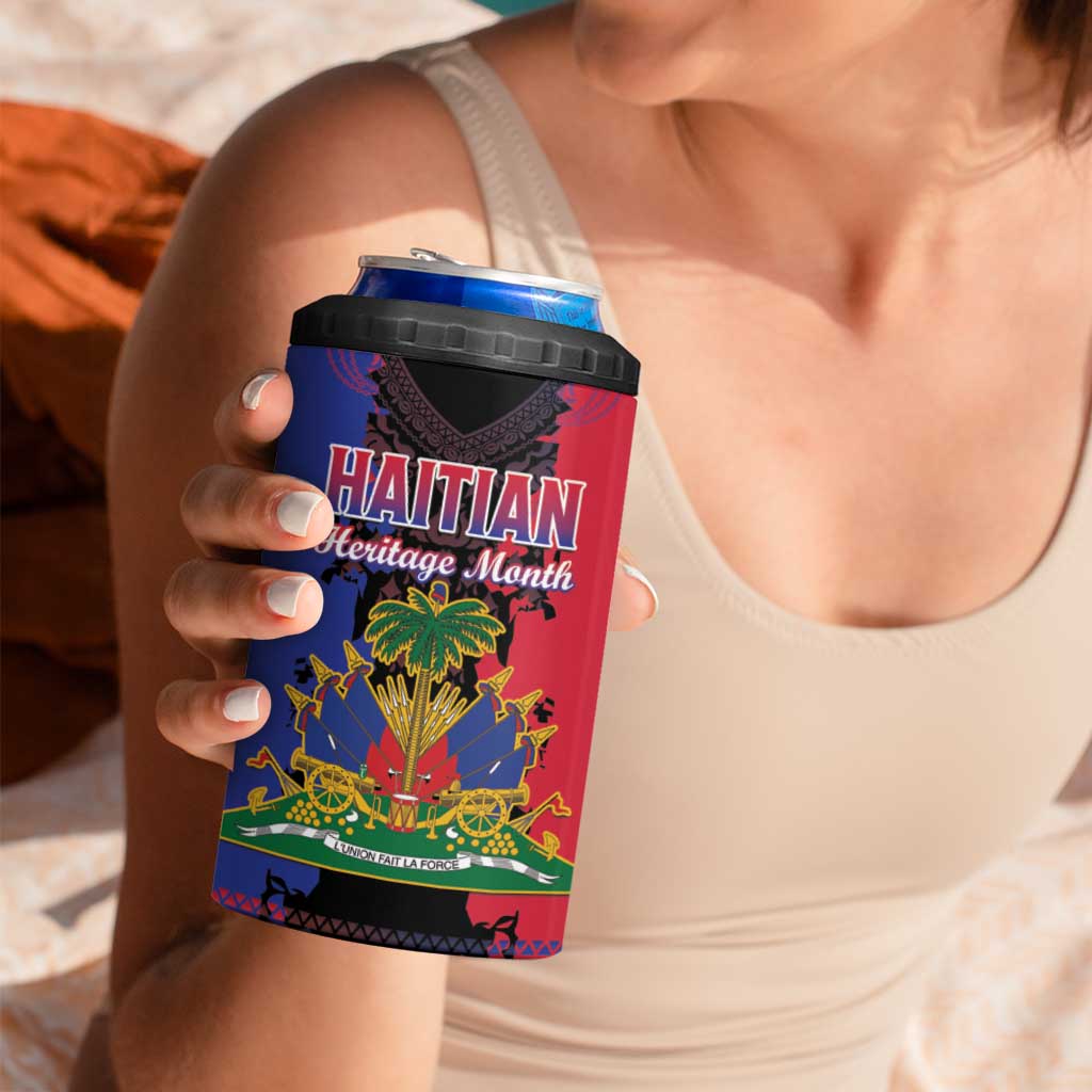 Personalised Haitian Heritage Month 4 in 1 Can Cooler Tumbler Citadelle Laferriere Dashiki Pattern
