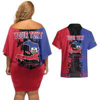 Personalised Haitian Heritage Month Couples Matching Off Shoulder Short Dress and Hawaiian Shirt Citadelle Laferriere Dashiki Pattern