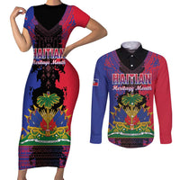 Personalised Haitian Heritage Month Couples Matching Short Sleeve Bodycon Dress and Long Sleeve Button Shirt Citadelle Laferriere Dashiki Pattern