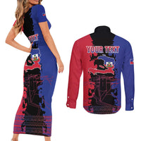 Personalised Haitian Heritage Month Couples Matching Short Sleeve Bodycon Dress and Long Sleeve Button Shirt Citadelle Laferriere Dashiki Pattern