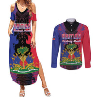 Personalised Haitian Heritage Month Couples Matching Summer Maxi Dress and Long Sleeve Button Shirt Citadelle Laferriere Dashiki Pattern