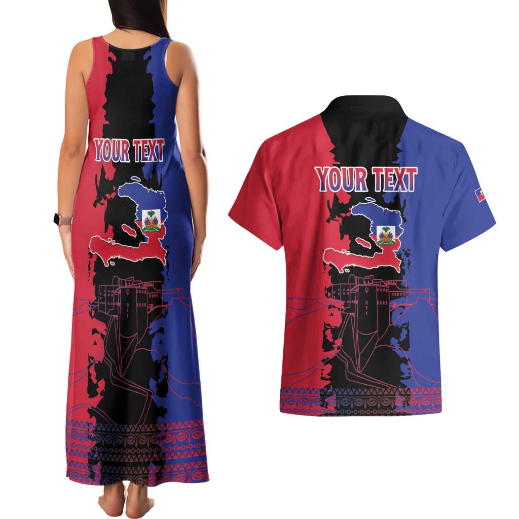 Personalised Haitian Heritage Month Couples Matching Tank Maxi Dress and Hawaiian Shirt Citadelle Laferriere Dashiki Pattern