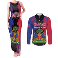 Personalised Haitian Heritage Month Couples Matching Tank Maxi Dress and Long Sleeve Button Shirt Citadelle Laferriere Dashiki Pattern