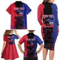 Personalised Haitian Heritage Month Family Matching Long Sleeve Bodycon Dress and Hawaiian Shirt Citadelle Laferriere Dashiki Pattern