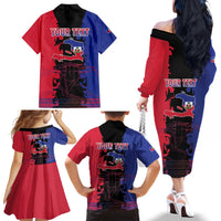 Personalised Haitian Heritage Month Family Matching Off The Shoulder Long Sleeve Dress and Hawaiian Shirt Citadelle Laferriere Dashiki Pattern